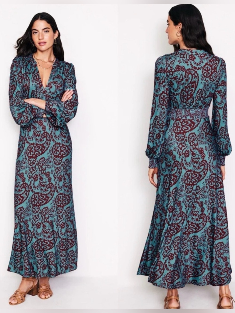 Boden Ivy Smocked Midi Dress in Sold Out Blue Grass Paisley Cascade